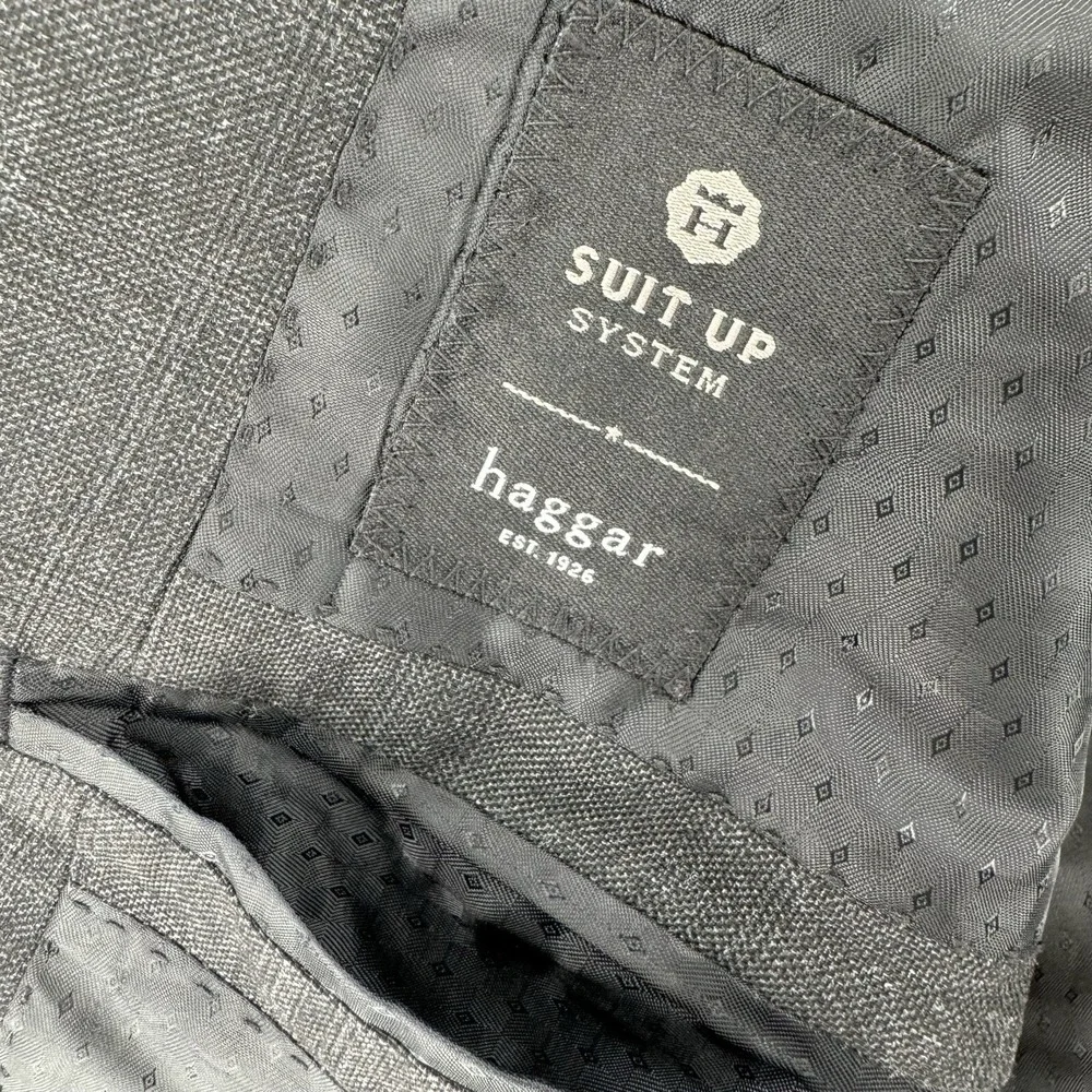 Haggar Blazer Coat Jacket Mens 46L Dark Gray Suit Up System Custom Fit NWT